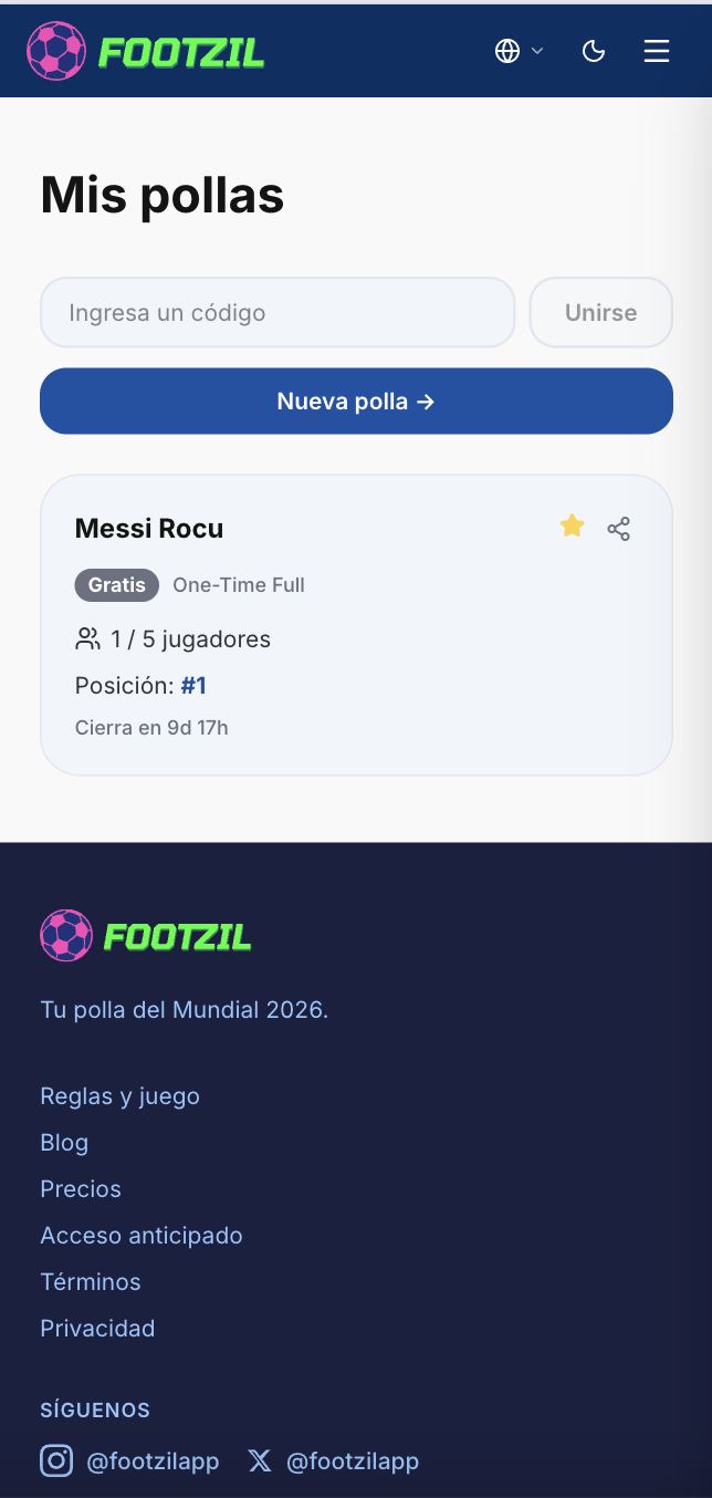Botón Nueva Polla en el Dashboard.
