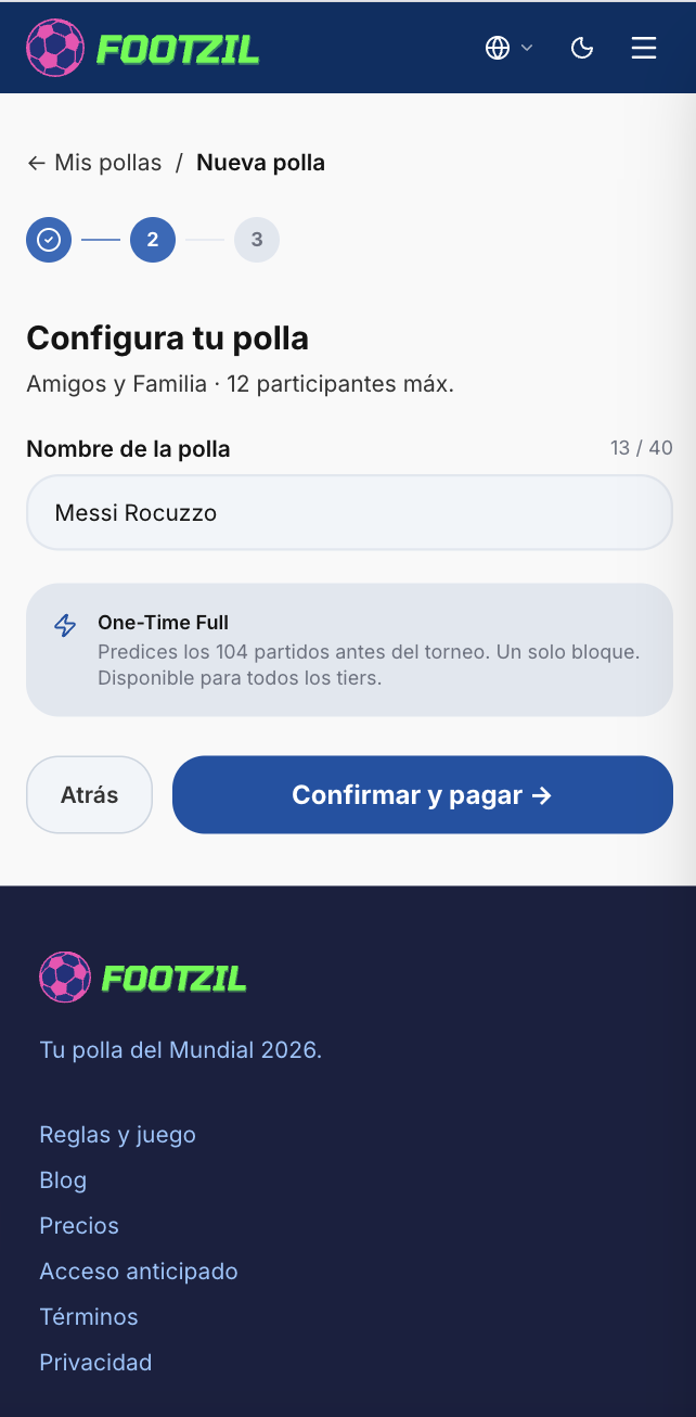 Nombre de la polla y modo de juego.