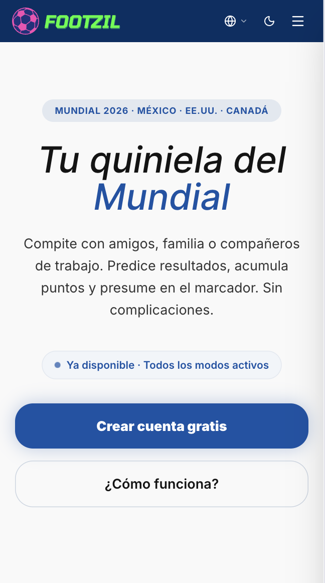 La pantalla principal de Footzil.